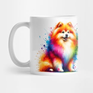 Vibrant Japanese Spitz in Abstract Splash Art Style Mug